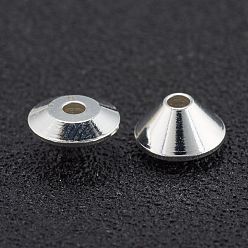 925 Sterling Silver Plated Brass Beads, Long-Lasting Plated, Circular Cone, 925 Sterling Silver Plated, 7x4mm, Hole: 1.5mm
