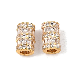 Chapado en Oro Real 18K 925 cuentas de circonita cúbica transparente micropavé de plata de ley, chapado en rack, larga duración plateado, columna, real 18 k chapado en oro, 8.5x5 mm, agujero: 2.5 mm