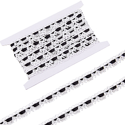 Schwarz 5 Yards Polyester-Spitzenbänder, Schleife, mit 1 Stück Karton Papierband Organizer, für Kleidungszubehör, Schwarz, 5/8 Zoll (15~16 mm)