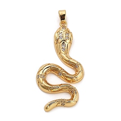 Настоящее золото 18K Латунные микро проложить кубического циркония подвески, змеиные чары, реальный 18 k позолоченный, 46.5x23.5x5 мм, отверстие : 5x2.5 мм