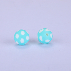 Cyan Printed Round Silicone Focal Beads, Cyan, 15x15mm, Hole: 2mm