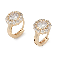 Настоящее золото 18K Серьга-кольцо с прозрачным кубическим цирконием из латуни, реальный 18 k позолоченный, 11x9 мм