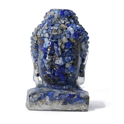 Ляпис-Лазурь Статуэтки из смолы с головой Будды, с натуральными чипсами из лазурита внутри статуй для украшения домашнего офиса, 30x30x55 мм