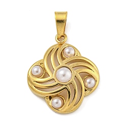 Rhombus Ионное покрытие (ip) 304 подвески из нержавеющей стали, с подвесками из пластика с имитацией жемчуга ABS, цветок, ромб, 21x18x5.5 мм, отверстие : 4.5x3 мм