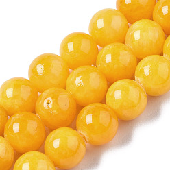 Gold Natural Dyed Yellow Jade Gemstone Bead Strands, Round, Gold, 8mm, Hole: 1mm, about 50pcs/strand, 15.7 inch