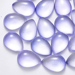 Lilac Transparent Spray Painted Glass Cabochons, with Glitter Powder, Teardrop, Lilac, 18x13x7mm