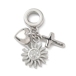 Солнце Латунь микропаве прозрачный кубический цирконий европейские подвески с подвесками, подвески в форме сердца с большим отверстием, платина, солнце, 27 мм, отверстие : 4.8 мм