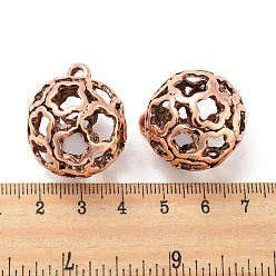 Red Copper Alloy Pendants, Hollow Round, Red Copper, 30x29.5mm, Hole: 3mm