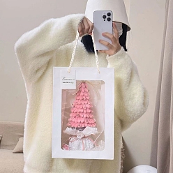 Белый Прямоугольные крафт-бумажные мешки, с ручками, для подарочных сумок, с поздравительной открыткой и прозрачным окном, белые, 10x15x20 см