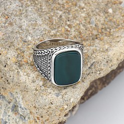 Зеленый агат 304 Кольца из нержавеющей стали с натуральным зеленым ониксом и агатом, античное серебро, прямоугольные, размер США 10 (19.8 мм)