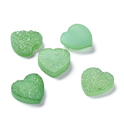 Light Green Natural Druzy Agate Cabochons, Dyed, Heart, Light Green, 9~10x10x3mm