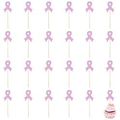 Фиолетовый 12 пакеты октябрь рак груди розовая лента осведомленности бумага блестки пудра вставки для торта, с бамбуковой палкой, принадлежности для украшения торта, фиолетовые