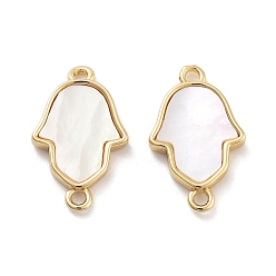 Настоящее золото 18K Покрытие стойки латунь паве ракушка хамса ручные звенья подвески-соединители, без кадмия и без свинца, долговечный, реальный 18 k позолоченный, 20x12x2 мм, отверстие : 1.6 мм