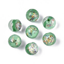 Аквамарин Ручной работы бусины фольги, круглые, аквамарин, 10 мм, отверстие : 1.2~4 мм