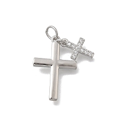 Платина Латунные микро проложить кубического циркония подвески, крест прелести, без кадмия и без свинца, стойки покрытие, долговечный, с целью перехода в кольце, платина, 21x14x1.5 мм, отверстие : 3.5 мм