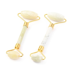 New Jade Natural New Jade Brass Face Massager, Facial Rollers, Golden, 142~150x54~58x19~22mm