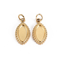 Настоящее золото 14K 304 Настройки кабошон из нержавеющей стали кулон, с прыжковых колец, лошадиный глаз , реальный 14 k позолоченный, лоток : 7.5x4 мм, 14x7x2 мм, Перейти кольцо: 3.8x0.5 мм, 2.8 мм внутренним диаметром