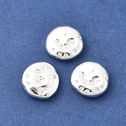 Серебро Латунные бусины, забитый плоский круглый, без свинца и без кадмия, долговечный, стойки покрытие, серебряные, 12.5x13x4 мм, отверстие : 1 мм