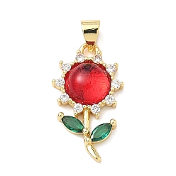 Красный Латунные микро проложить кубического циркония подвески, , со стеклом, долговечный, стойки покрытие, без свинца и без кадмия, реальный 18 k позолоченный, красные, 23x13x5 мм, отверстие : 5x3 мм