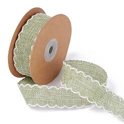 Light Green Polyester Imitation Linen Wrapping Ribbon, for Crafts Decoration, Floral Bows Craft, Light Green, 1 inch(25mm), about 10 yards/roll