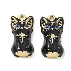 Black Alloy Enamel Pendants, Cat Shape Charms, Rack Plating, Cadmium Free & Nickel Free & Lead Free, Golden, Black, 20x10.5x5.5mm, Hole: 1.6mm