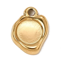 Chapado en Oro Real 18K 304 Configuración de cabujón colgante del acero inoxidable, plano y redondo, revestimiento de iones (ip), real 18 k chapado en oro, 14.5x11x2.5 mm, agujero: 1.8 mm, Bandeja: 7.5 mm