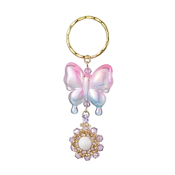 Сливовый Брелок-бабочка из акрила и цветов из стеклянных семян и бисера, с фурнитурой из железа и бусинами из натурального нефрита машан, слива, 8.4 см