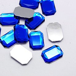 Medium Blue Imitation Taiwan Acrylic Rhinestone Cabochons, Flat Back & Faceted, Rectangle Octagon, Medium Blue, 18x13x2.5mm