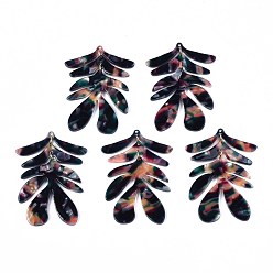 Черный Ацетат целлюлозы (смола) большие подвески, лист, чёрные, 57x41x2.5 мм, отверстие : 1.2 мм