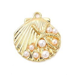 Золотой Подвески из сплава , формы раковины, с пластиковыми жемчужные бусины, золотые, 26x23x5.5 мм, отверстие : 2 мм