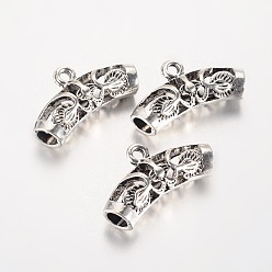 Antique Silver Tibetan Style Hollow Alloy Tube Bails, Loop Bails, Curved Tube Scarf Bail Beads, Antique Silver, 25x14x7mm, Hole: 2mm, Inner Diameter: 4mm