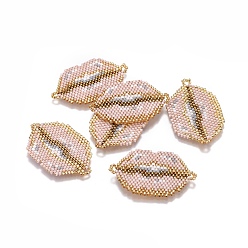 Dark Salmon MIYUKI & TOHO Handmade Japanese Seed Beads Links, Loom Pattern, Lip, Dark Salmon, 26~27x41~43x1.7mm, Hole: 2mm