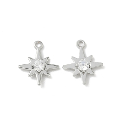 Платина Латунные микро проложить кубического циркония подвески, звезды прелести, без никеля , платина, 13x11x2.5 мм, отверстие : 1.2 мм