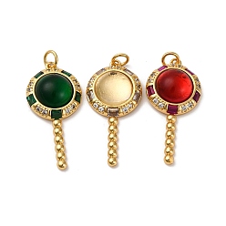 (52) Непрозрачная лаванда Латунные микро проложить кубического циркония подвески, со стеклом и прыжковым кольцом, леденцы прелести, стойки покрытие, прочное покрытие, без кадмия и без свинца, реальный 18 k позолоченный, разноцветные, 31.5x15x6.5 мм, отверстие : 3 мм