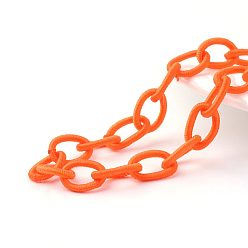 Dark Orange Handmade Nylon Cable Chains Loop, Oval, Dark Orange, 12~14x7~10x2mm, about 95cm/strand, 37.4 inch