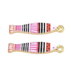 Red Printed Brass Pendants, Fish with Stripe Charms, Rack Plating, Long-Lasting Plated, Lead Free & Cadmium Free, Real 18K Gold Plated, Red, 33.5x7.5x3.5mm, Hole: 2.5mm