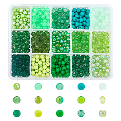 Mixed Color 1050Pcs 15 Style Green Series Round Imitation Gemstone & AB Color Plated & Transparent Acrylic/Plastic Beads, Mixed Color, 70pcs/style