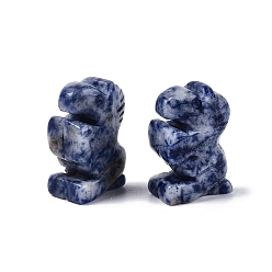 Jaspe Avec Point Bleu Figurine de cheval en jaspe à taches bleues naturelles, cadeau de pierre énergétique feng shui pour la décoration de bureau à domicile, 25.5~27x17.5~20x11~13mm