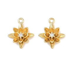 Настоящее золото 18K Латунные микропаве прозрачные кубические циркониевые подвески, цветок, долговечный, без кадмия и без свинца, стойки покрытие, реальный 18 k позолоченный, 12.5x10.5x3 мм, отверстие : 1.1 мм