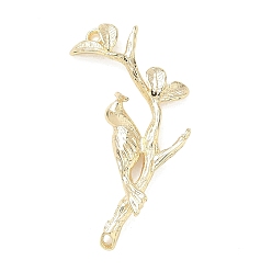 Branch Подвески для соединителей из латуни, реальный 18 k позолоченный, филиал с птицей, 14.5x32.5x5.5 мм, Отверстие : 1 мм & 1.2 мм