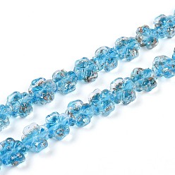 Светло-Голубой Светящиеся стеклянные бусины ручной работы из золотой фольги, клевер, светится в темноте, Небесно-голубой, 9~10.5x10~11x4.5~6 мм, отверстие : 1~1.2 мм, около 50 шт / нитка, 19.29 дюйм (49 см)