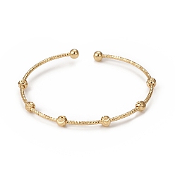 Real 18K Gold Plated Rack Plating Brass Cuff Bangles, Long-Lasting Plated Round Bead Bangles for Women Men, Cadmium Free & Lead Free, Real 18K Gold Plated, Inner Diameter: 2-3/8 inch(5.9cm)