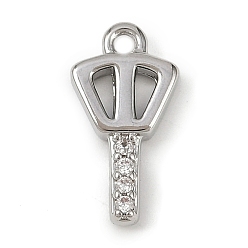 Платина Латунные микропаве прозрачные подвески с фианитом, без кадмия, без никеля и без свинца, Брелоки для ключей, долговечный, платина, 15x8x2 мм, отверстие : 1.5 мм