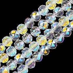 Прозрачный АВ Гальванизируйте прозрачное стекло бисер нитей, рондель, граненые, граненые, ясно AB, 7.5~8x6.5~7 мм, отверстие : 1.2 мм, около 70 шт / нитка, 19.29~19.37'' (49~49.2 см)