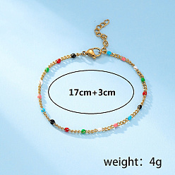 Разноцветный 201 из нержавеющей стали Снаряженная цепи браслеты, плоские круглые украшения для женщин, с эмалью, красочный, внутренний диаметр: 6-3/4 дюйм (17 см)