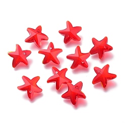 Красный Граненый стеклянный шарм, морская звезда, красные, 14x15x7 мм, отверстие : 1.4 мм