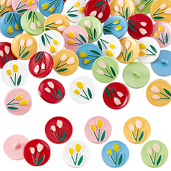 (52) Непрозрачная лаванда 60 шт. 6 цвета 1-кнопки из АБС-пластика, окрашенные распылением, плоские круглые с цветком, разноцветные, 18x8.5 мм, отверстие : 3 мм, 10 шт / цвет
