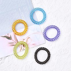 Mixed Color Opaque Plastic Telephone Cord Elastic Hair Ties, Ponytail Holder, with Metal Inside, Mixed Color, 35~39mm