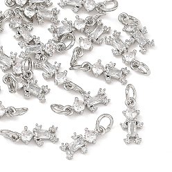 Platinum SHEGRACE Brass Micro Pave Clear Cubic Zirconia Charms, Human Charms, Cadmium Free & Lead Free & Nickel Free, Long-Lasting Plated, Platinum, 12x6x2.5mm, Hole: 3.5mm