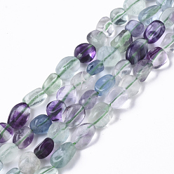 Флюорит Природного флюорита бисер нитей, упавший камень, самородки, 6~8x6~8x5~8 мм, отверстие : 1 мм, около 50~53 шт / нитка, 15.35 дюйм (39 см)